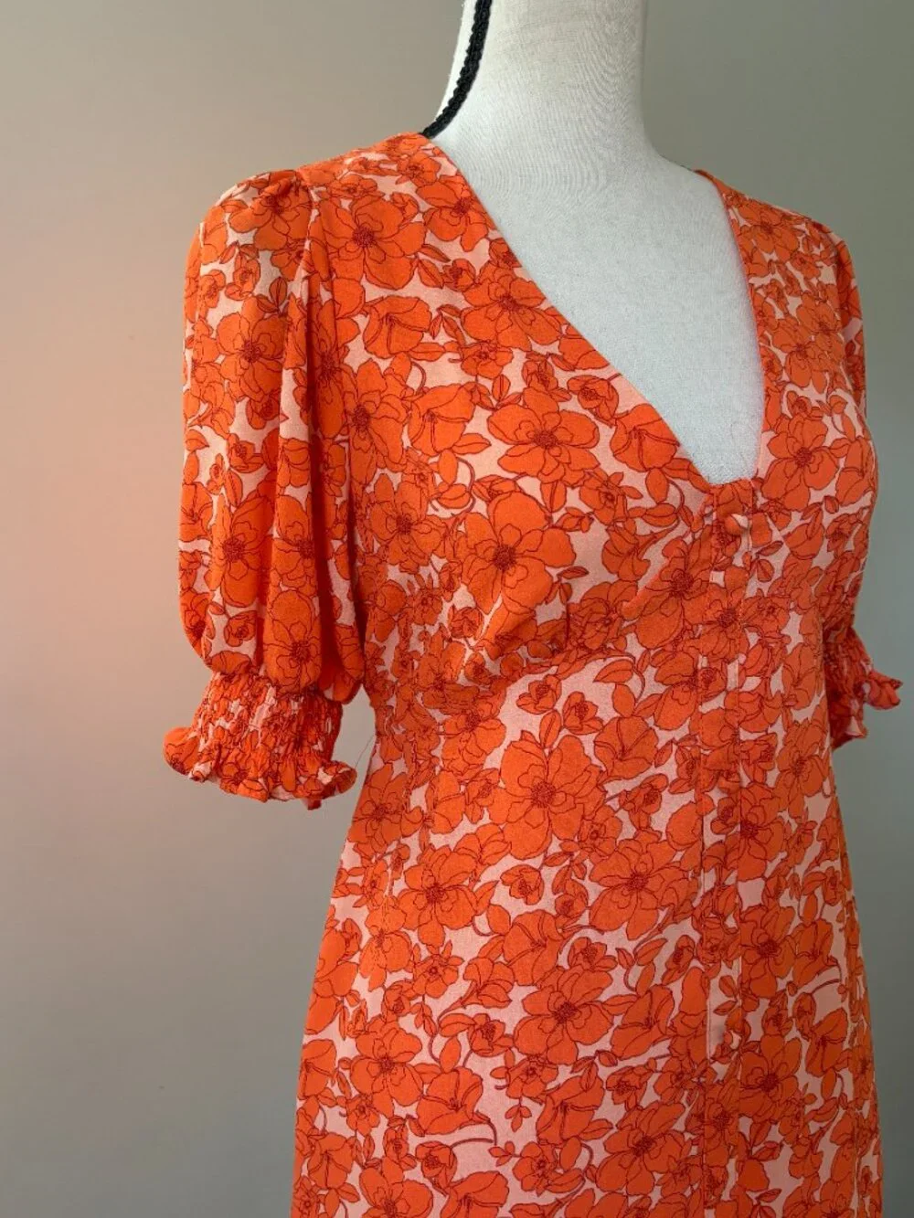 Sienna Sky Orange Floral Puff Sleeve Mini Dress Small Like New - Picture 2 of 6